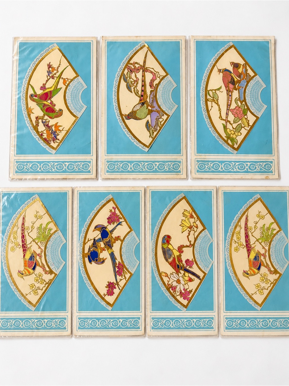 Vintage 1970s Chinese Jianzhi Paper Cut Bird Art Set of 7